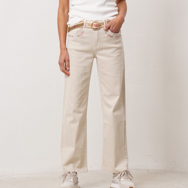 Wide-leg jeans with embroidery