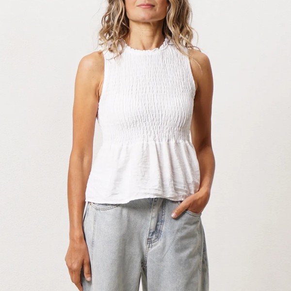 Crepe top with elasticated ruffles