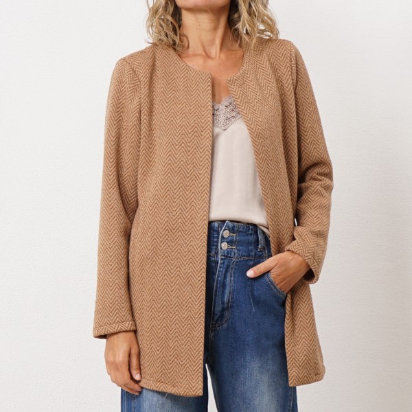 plain faux knitted coat