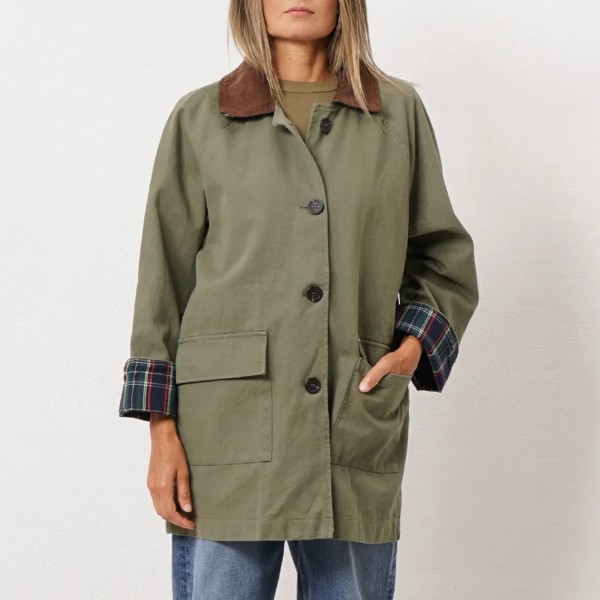 Twill parka with corduroy collar