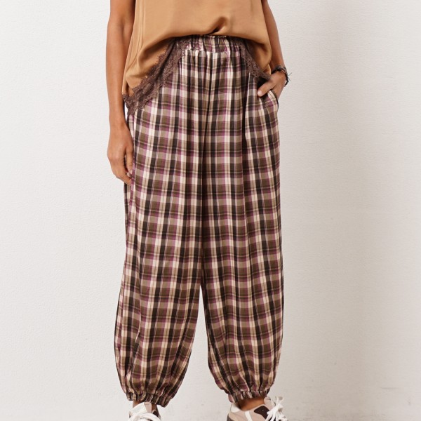 Satin pants with cuffs (rayon)