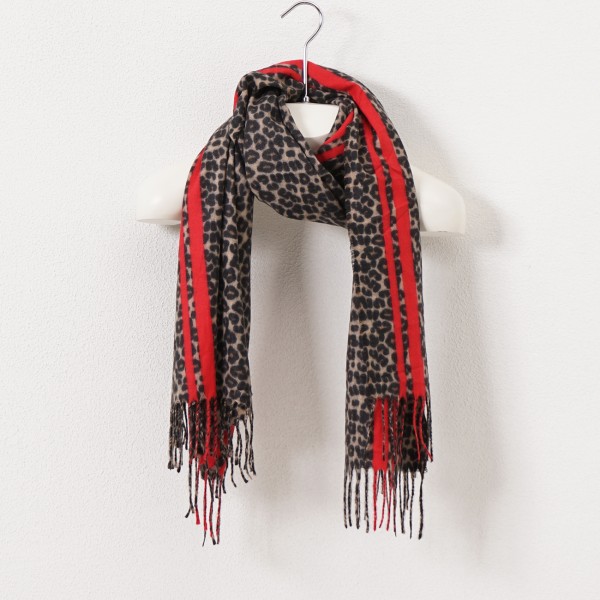 Fringed scarf with cashmere (animal print)