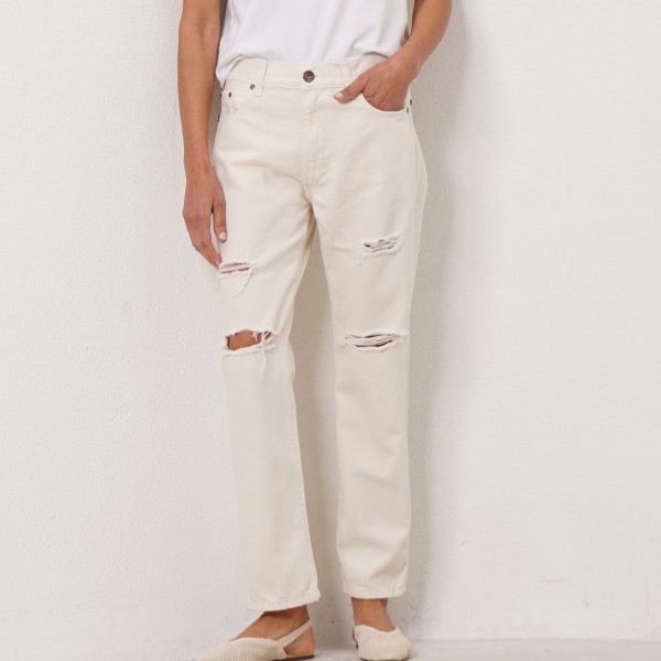 FILIPA pants in recycled raw denim with button