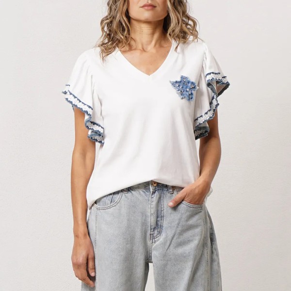 T-shirt with cotton and elastane fabric appliqués