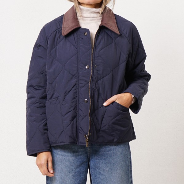 Quilted jacket with corduroy collar