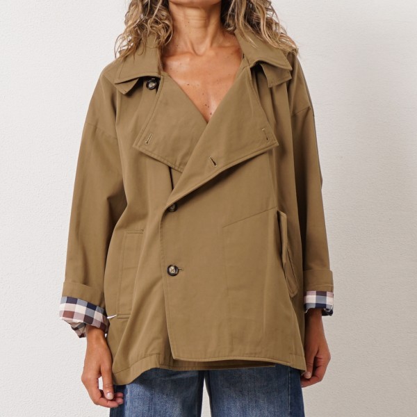 Oversized twill parka with plaid lining (premium)