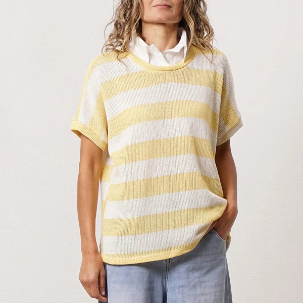Knit blouse with poplin collar (applied)