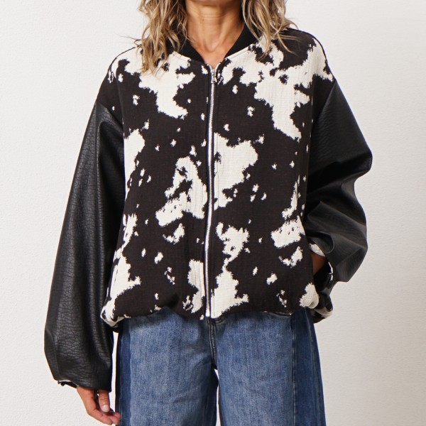 Bomber jacket with faux leather sleeves (fabric blend)