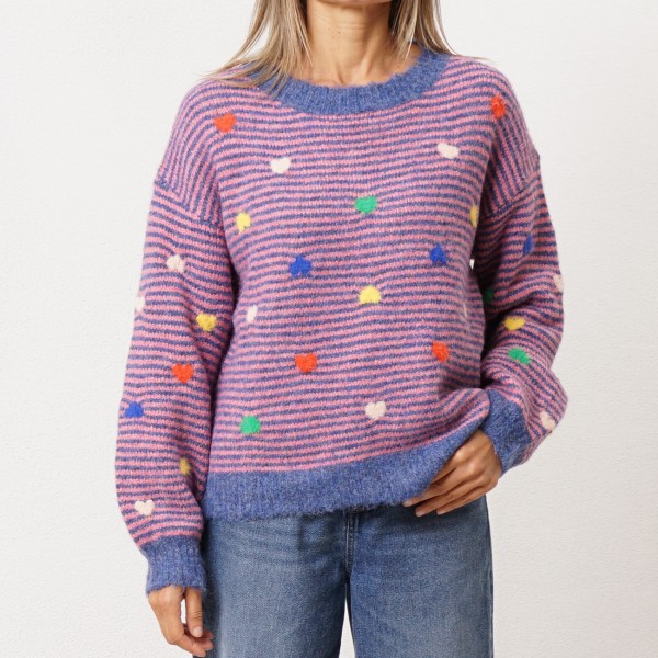 Jacquard knit sweater with embroidery