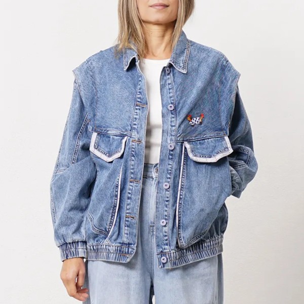 Oversized denim jacket with appliqués (premium)