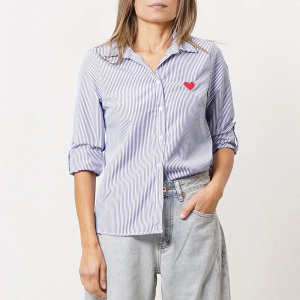 Striped blouse with embroidery (heart)