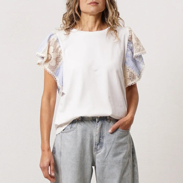 T-shirt with cotton and elastane fabric appliqués