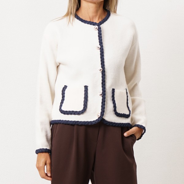 Knit jacket with denim insert