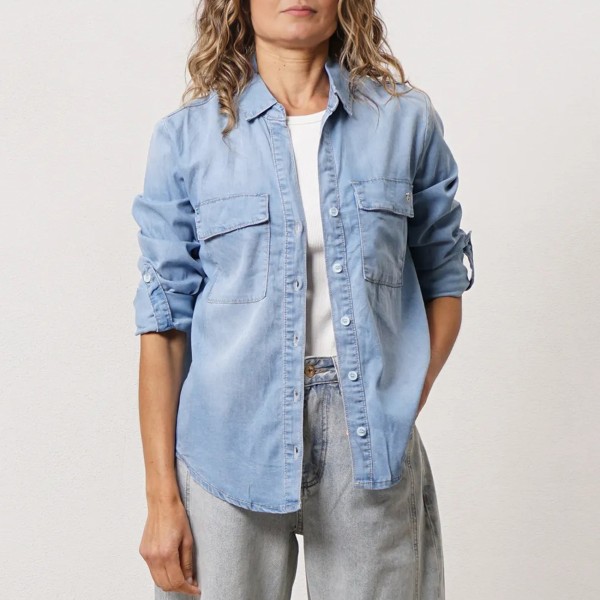 Denim blouse with flap pockets