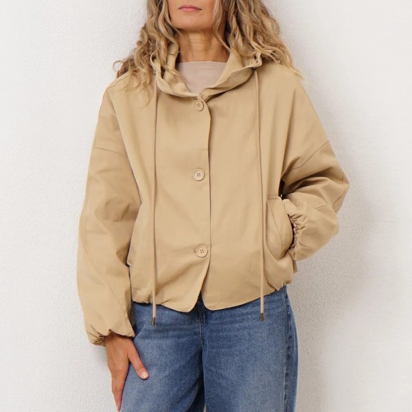 bomber jacket with hood and balloon sleeves