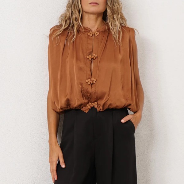 Satin rayon blouse/vest with balloon waistband (premium)
