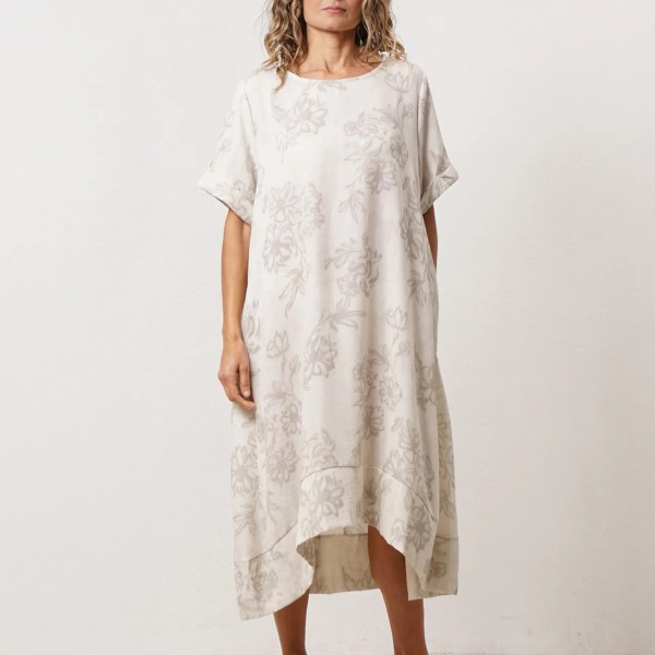 Wide crepe dress with floral pattern