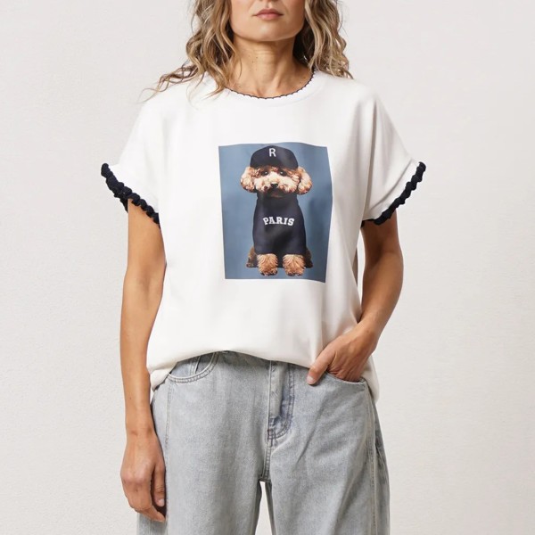 Ruffled t-shirt in viscose with polyamide and elastane