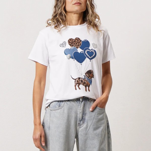 T-shirt with print in cotton and elastane