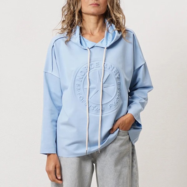 Hooded sweatshirt with neoprene trim