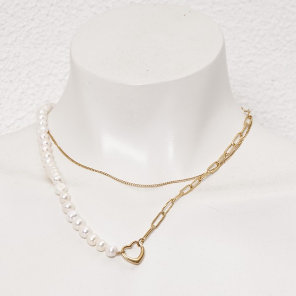 stainless steel necklace with pearls (surgical steel) nickel-free