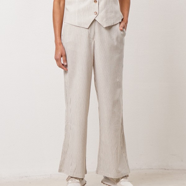 Linen/viscose striped wide-leg pants with elastane