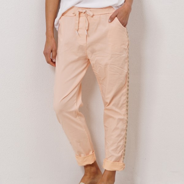 twill pants with appliqué + tie