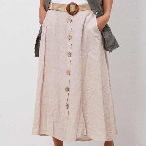  linen skirt with wooden buttons 