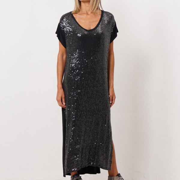 gown in viscose with/ sequins on front