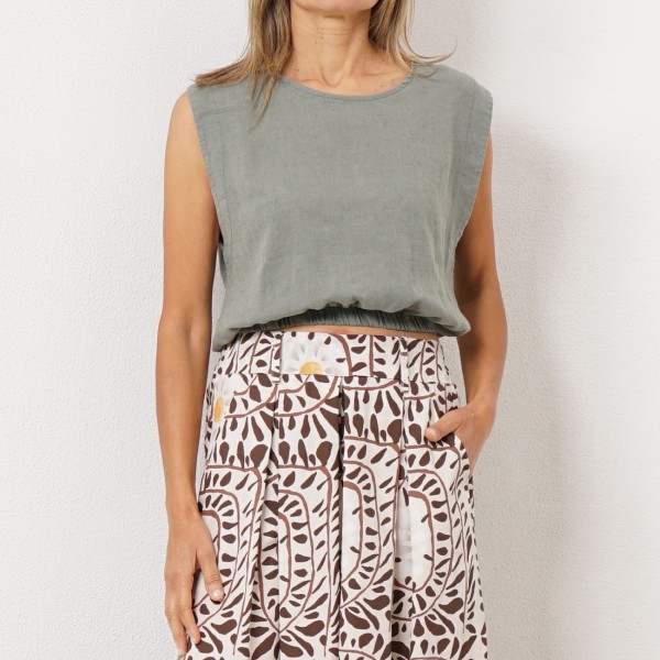 linen/viscose blouse with elastic waistband