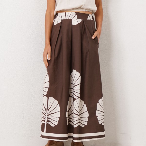 Pleated skirt in printed poplin (100% cotton)