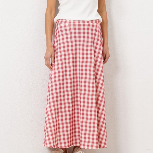 A-line plaid cold knit skirt with elastane