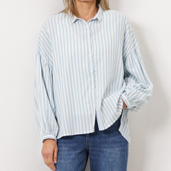 striped blouse with ruffles
