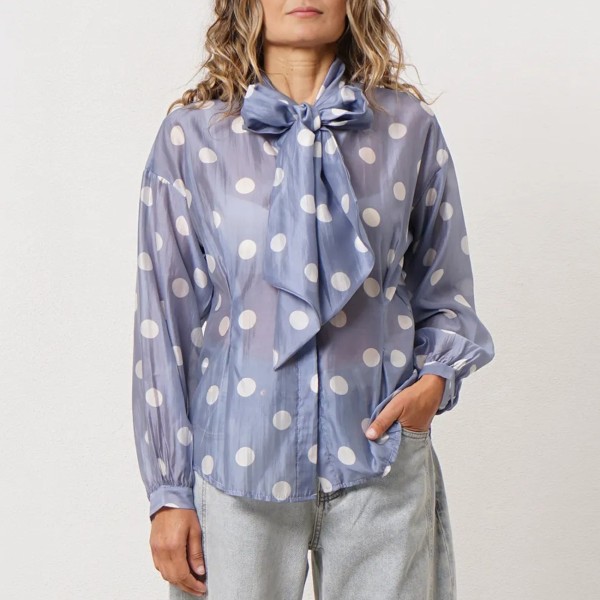 Cotton and elastane bow blouse