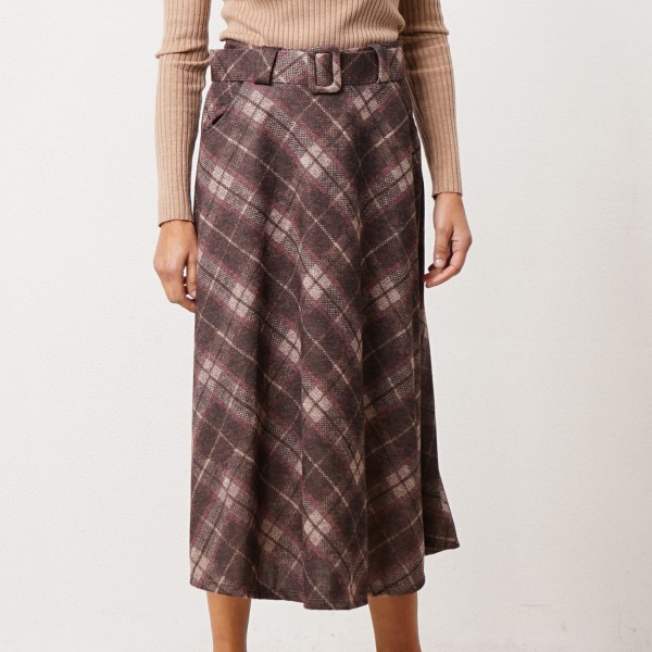 Checkered flared skirt in knit fabric
