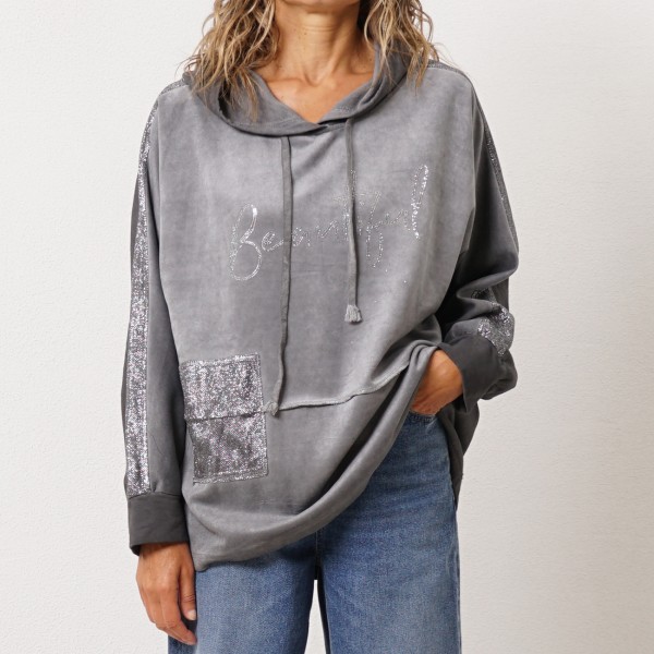 Vintage sweatshirt with hood and transfers