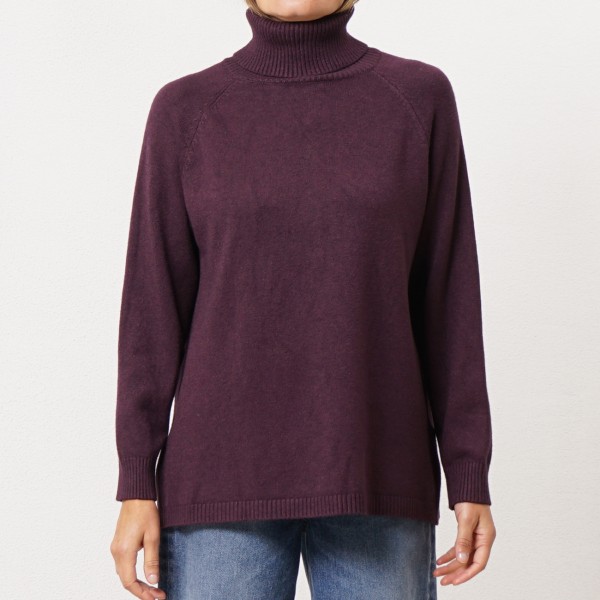 High-neck knit sweater with buttons on the back