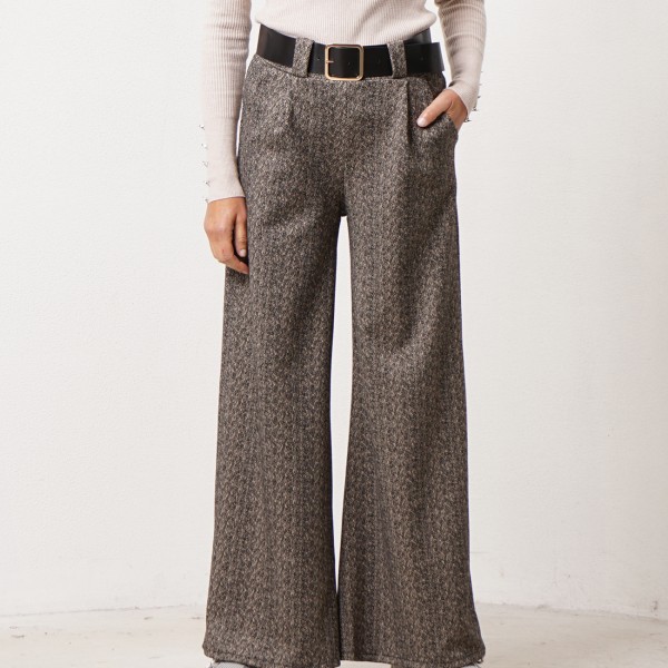 tweed fabric wide-leg trousers