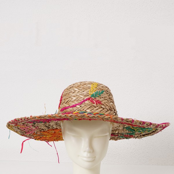 straw hat with embroidery and applications