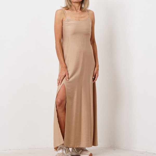 crepe strap dress with slit