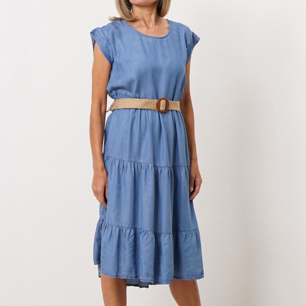 denim (tencel) dress with gathers