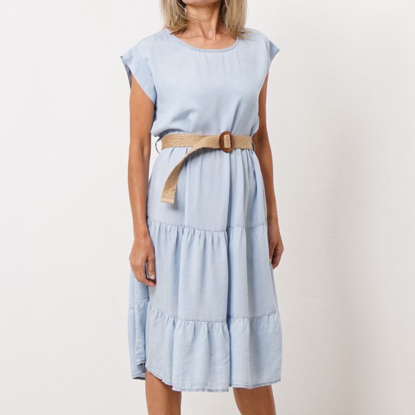 denim (tencel) dress with ruffles