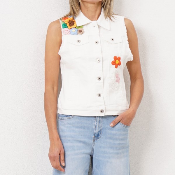 embroidered denim vest (crochêt) c/ spandex