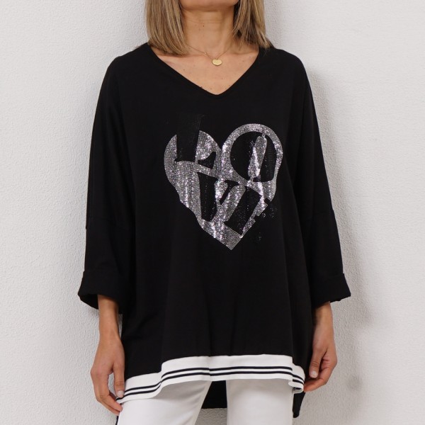 asymmetric plush (cotton) sweatshirt w/ print and transfer