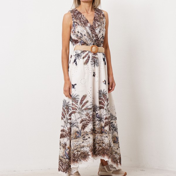 embroidered poplin dress with localized print