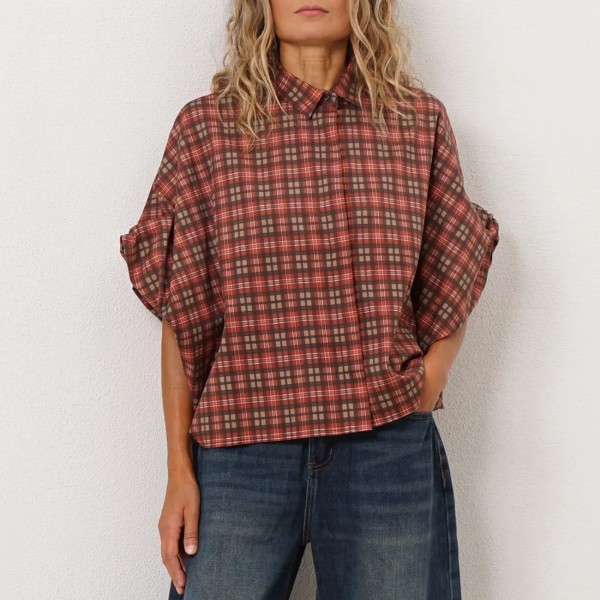 blusa de xadrez c/ manga opção franzida