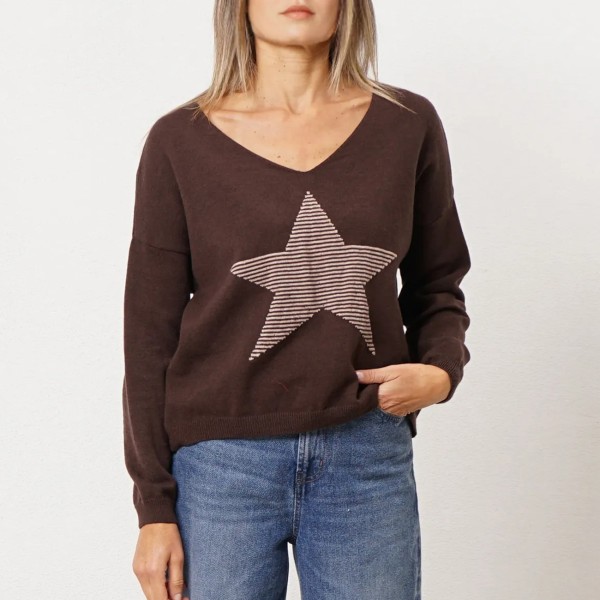 camisola em tricôt c/ estrela (jacquard)