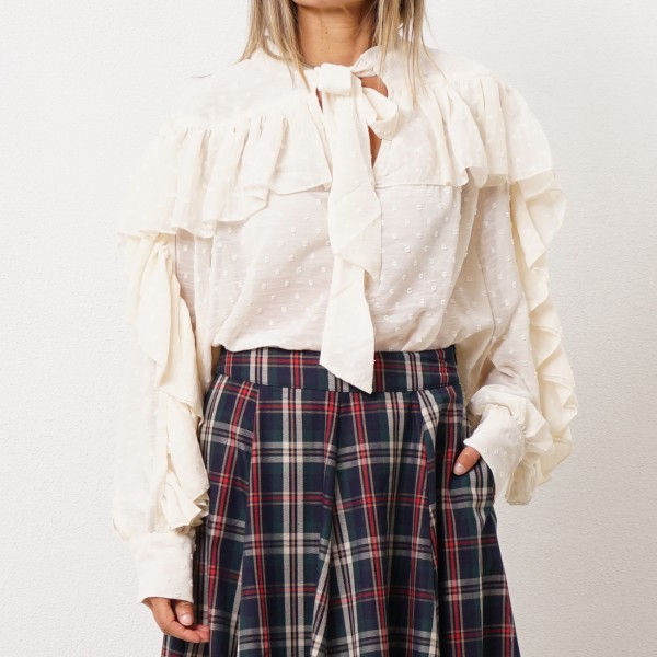 blusa c/ laço e folhos