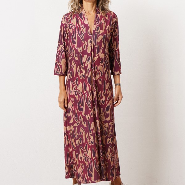 vestido evasê em malha estampado
