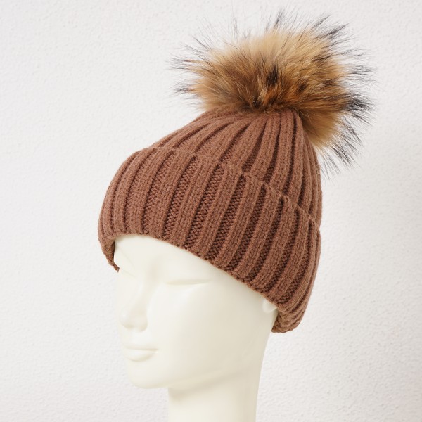 gorro canelado c/ caxemira C/ pompom natural